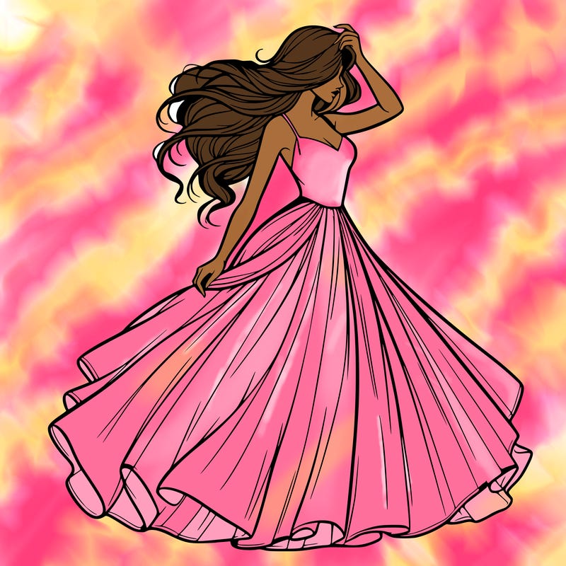 realistic woman with dress flowing in the wind