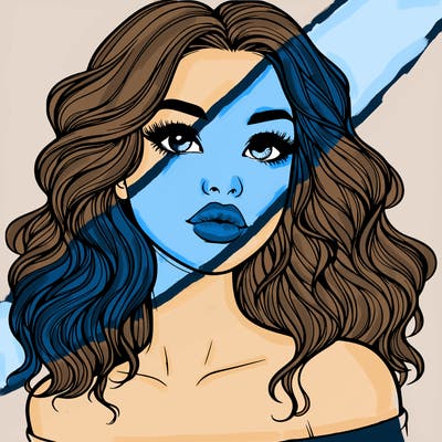 realistic girl with wavy hair and lips