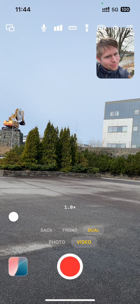 Camera – Dual Photo - iPhone screen showing dual camera video recording with front and back views