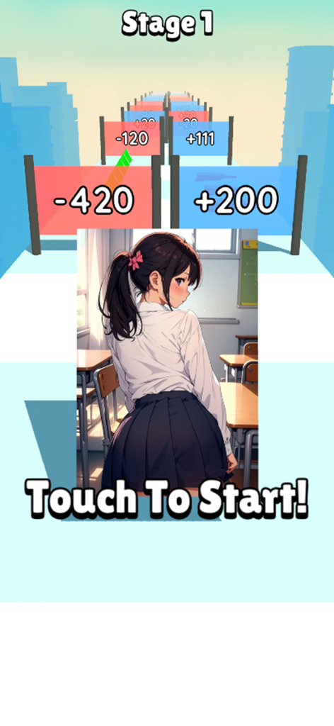 Card Run: AI Evolution - Gameplay of Card Run AI Evolution showing an anime character card at the start of a level with math gates