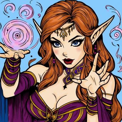 realistic scary beautiful elf sorceress casting spell