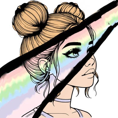 realistic girl with buns on the top of her head