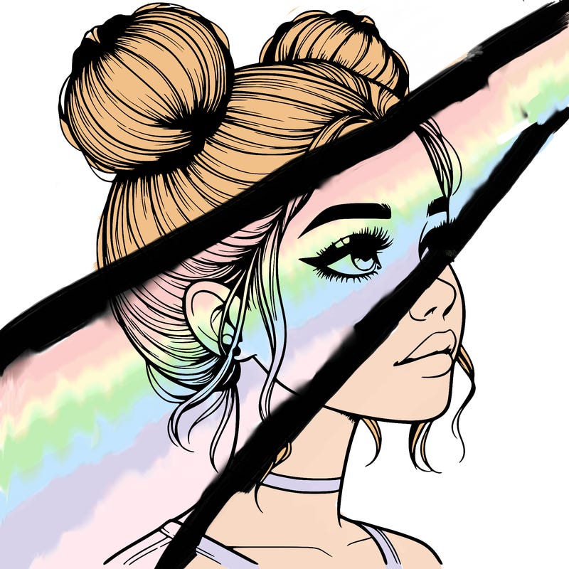 realistic girl with buns on the top of her head