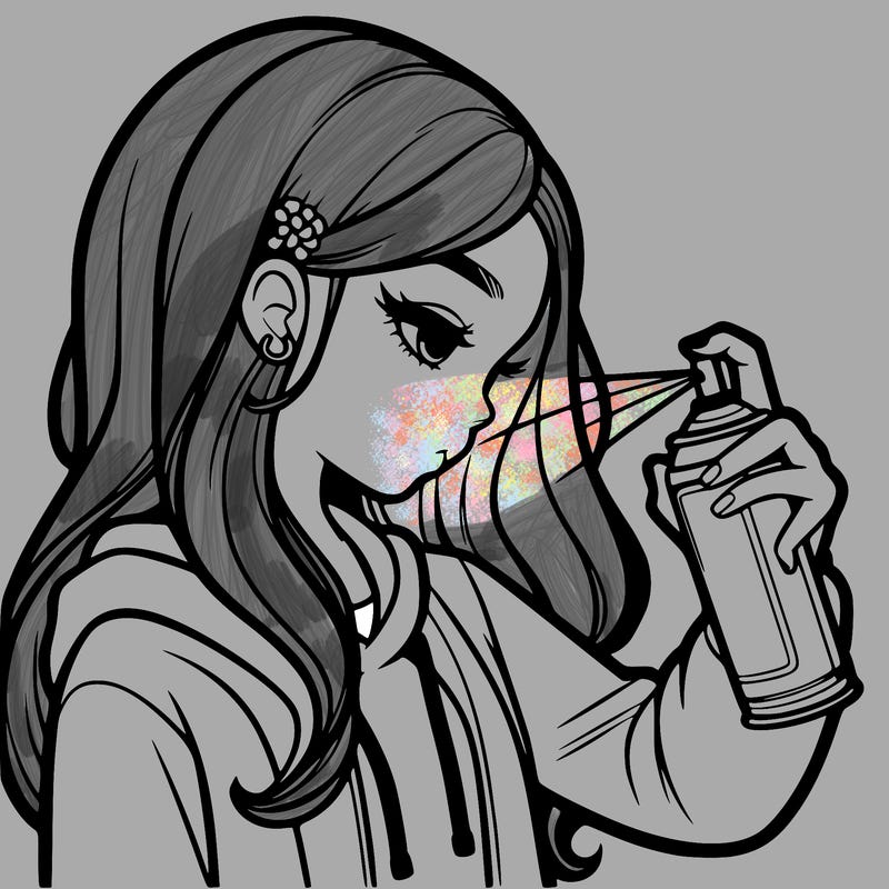 a realistic girl spray painting