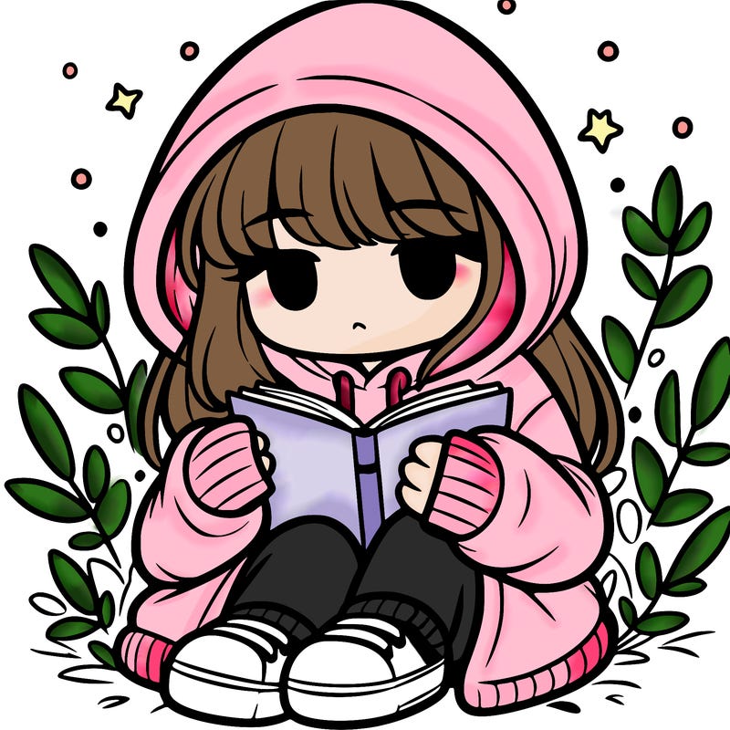 girl in oversized hoodie reading a book
