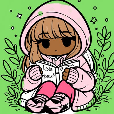 girl in oversized hoodie reading a book