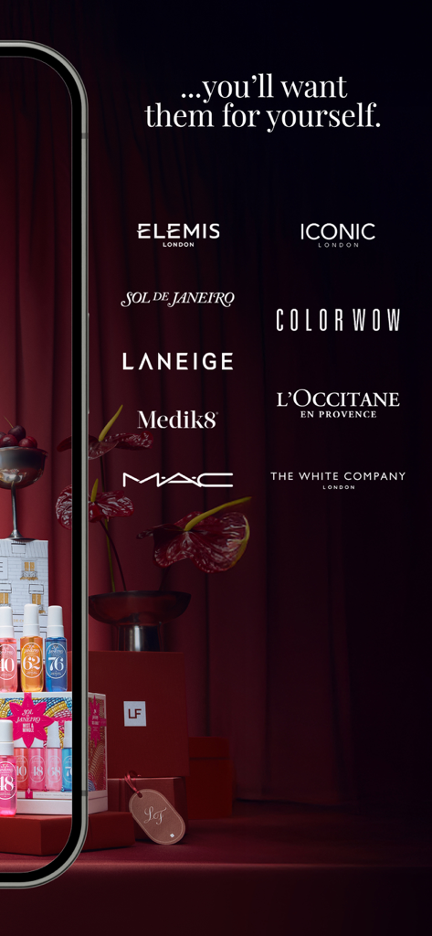 LOOKFANTASTICアプリ上のMACやLaneigeなどのプレミアムビューティーブランドのロゴ