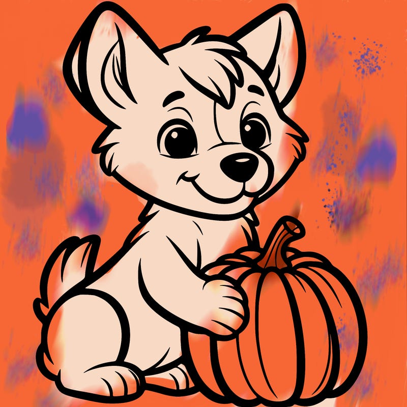 a dog holding a pumpkin