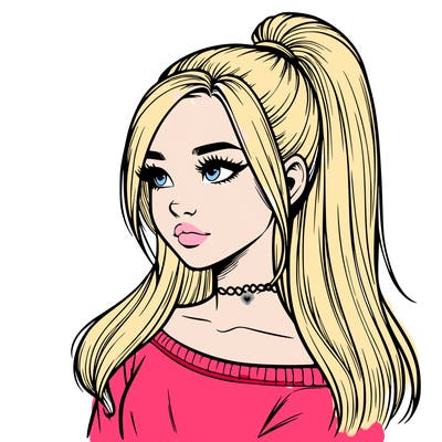 realistic girl with a high ponytail