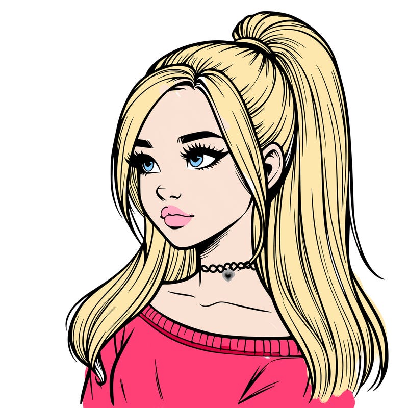 realistic girl with a high ponytail