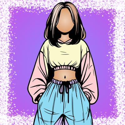 realistic girl faceless with baggy pants and a crop top
