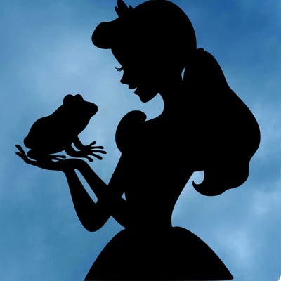 a shadow of a princess holding a frog realistic