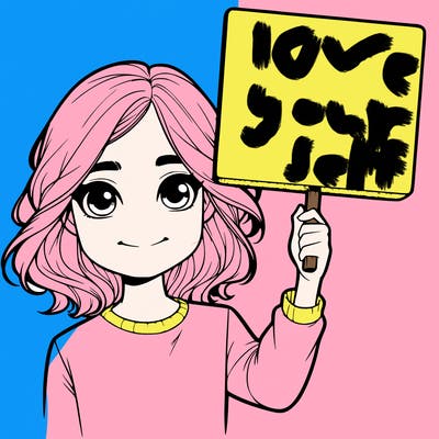 realistic girl holding up a sign