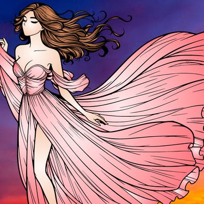 realistic woman in dress flowing the the wind