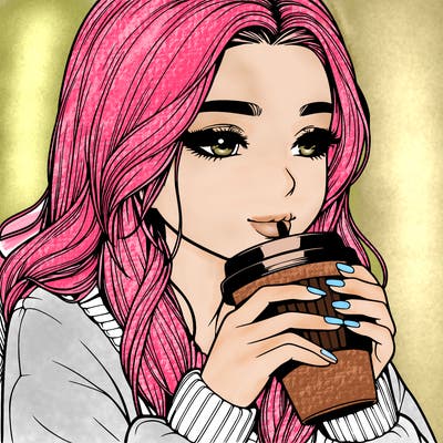 realistic girl drinking coffee