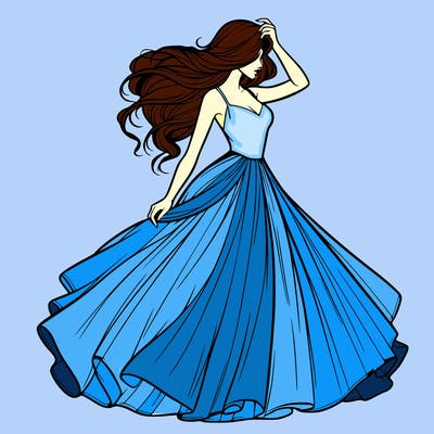 realistic woman with dress flowing in the wind