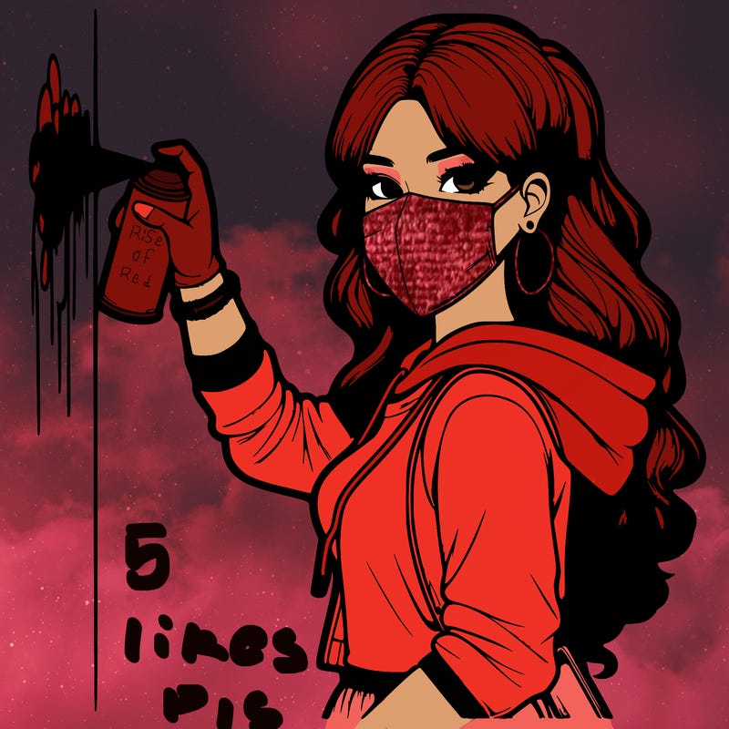 realistic girl with mask spray painting a wall