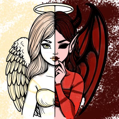 realistic angel half demon