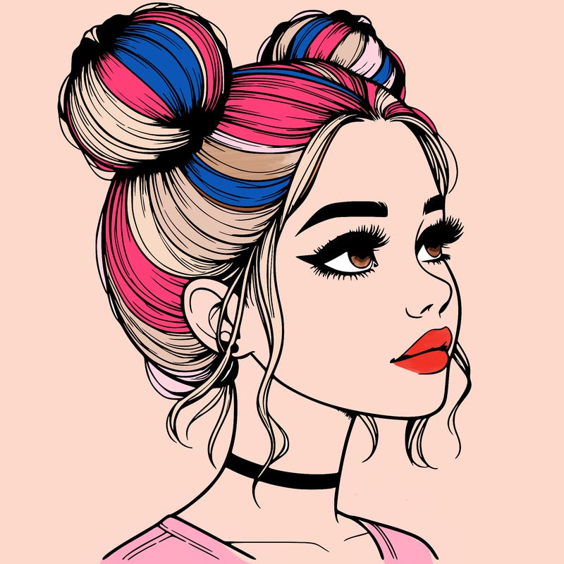 realistic girl with buns on the top of her head