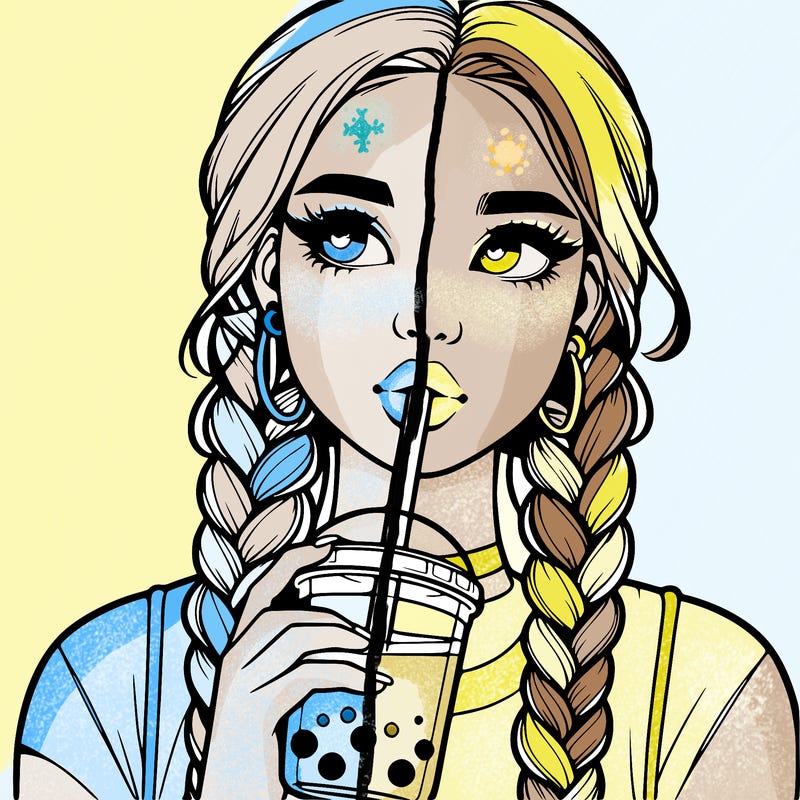 realistic girl with braided hair drinking boba