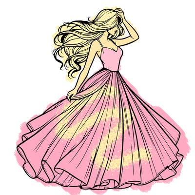 realistic woman with dress flowing in the wind