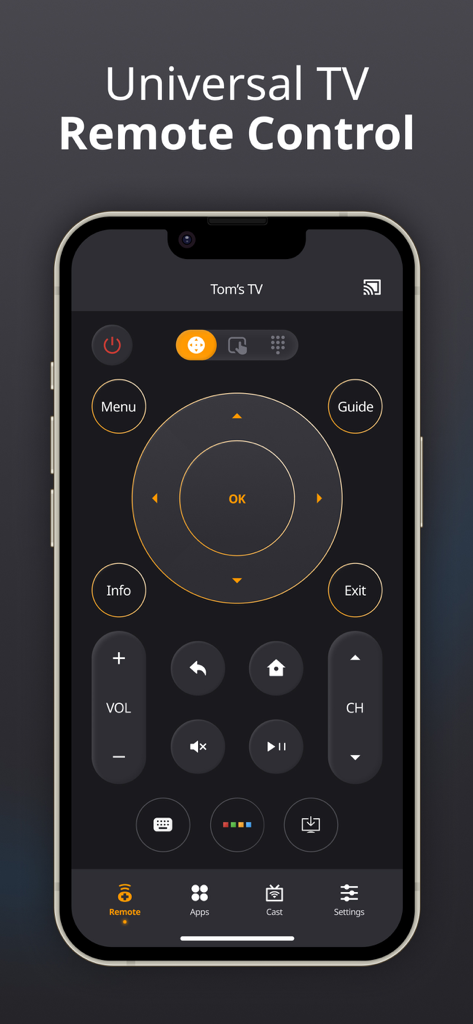 Remote Control for TV: iMote - Interface de l'application de télécommande universelle pour téléviseur iMote sur un smartphone