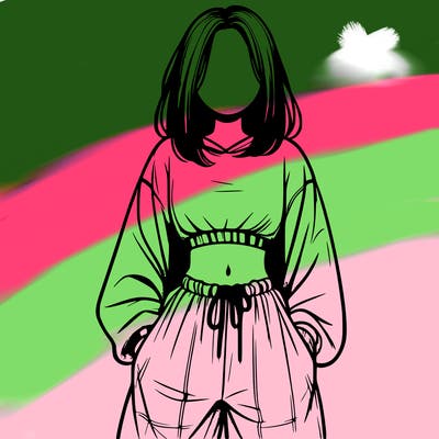 realistic girl faceless with baggy pants and a crop top