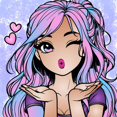 realistic girl winking and blowing a kiss while making heart hands