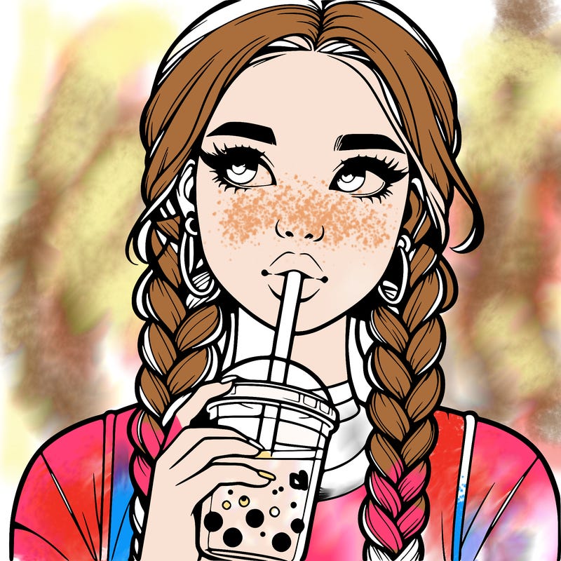realistic girl with braided hair drinking boba