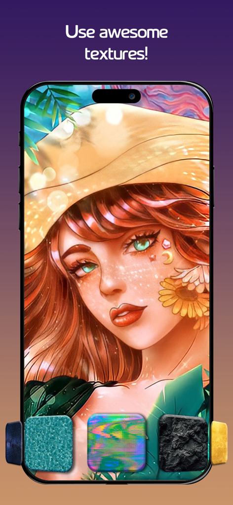 ColorRing・Adult Coloring Book - ColorRing app interface showcasing detailed artwork and various texture tools for coloring.