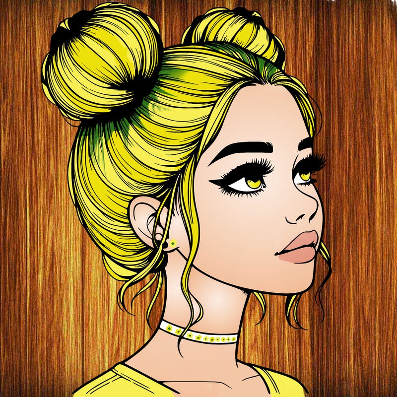 realistic girl with buns on the top of her head
