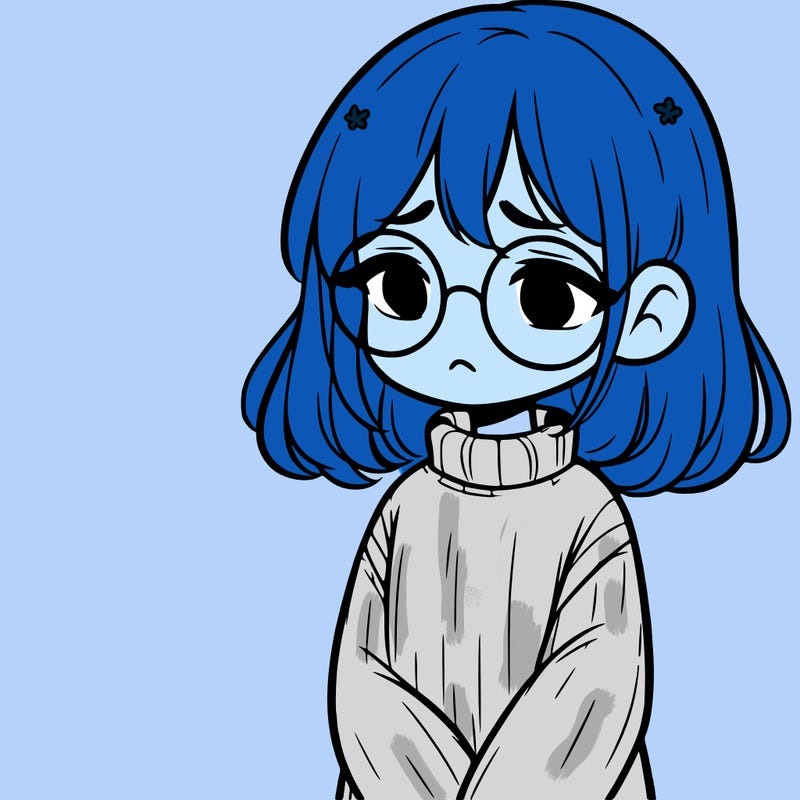sad girl with glasses in a sweater