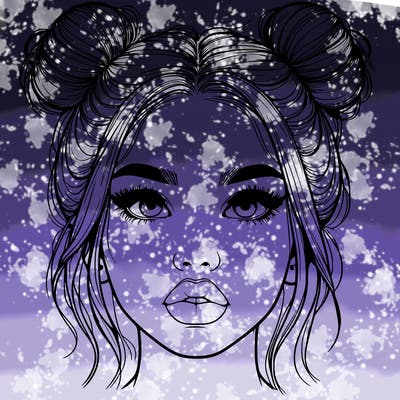 realistic girl with two buns on her hair and lips