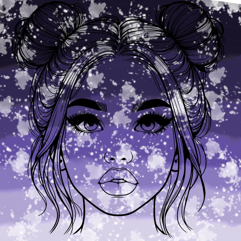 realistic girl with two buns on her hair and lips