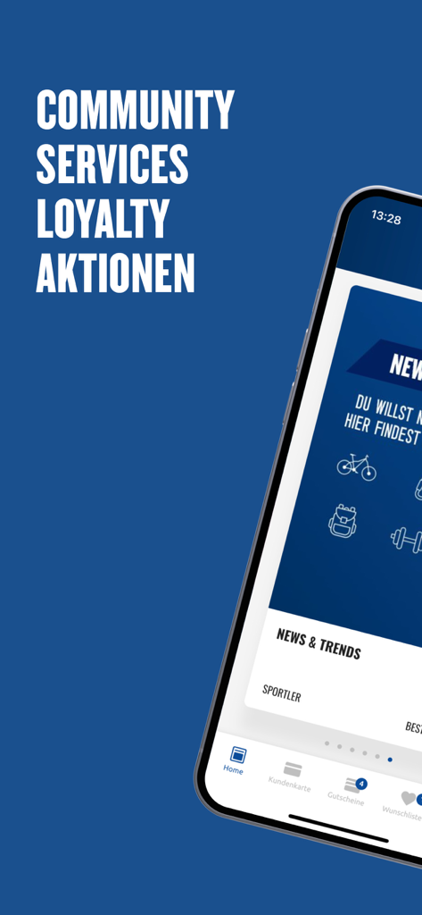 Sportler App - Sportler app screenshot highlighting community, services, and loyalty features on a mobile device.
