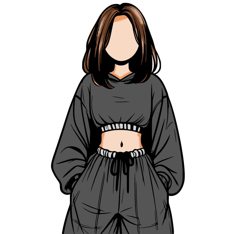 realistic girl faceless with baggy pants and a crop top