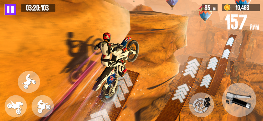 Bike Racing - Motorcycle Games - Motorcycle stunt racing gameplay in a canyon with ramps and hot air balloons
