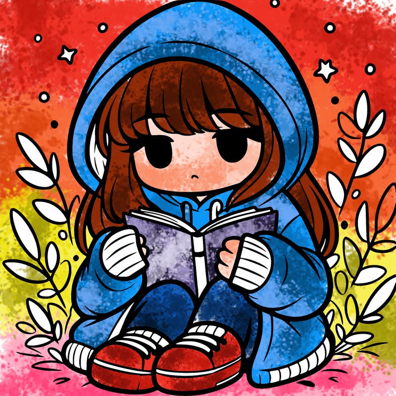 girl in oversized hoodie reading a book