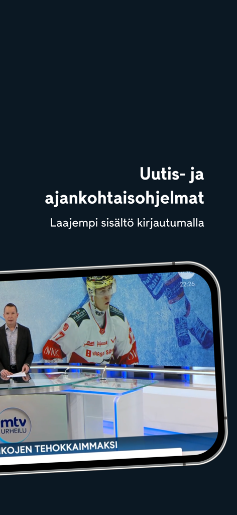 La aplicación MTV Uutiset muestra una transmisión de video de noticias y actualidad