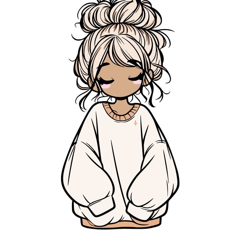 girl with baggy sweatshirt and messy bun
