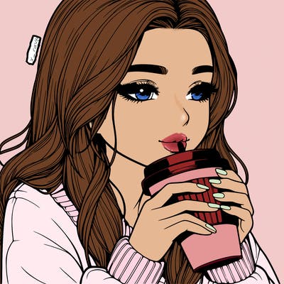 realistic girl drinking coffee