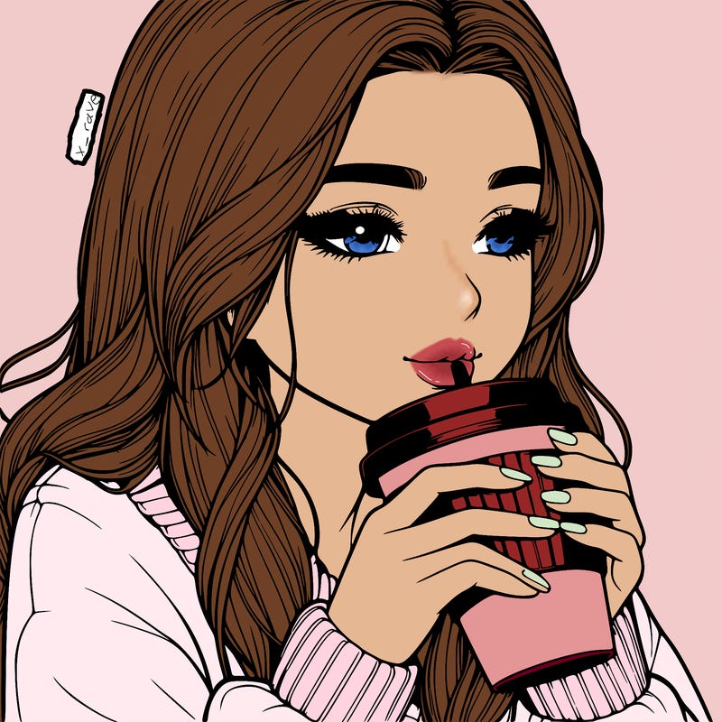 realistic girl drinking coffee