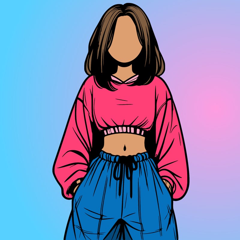 realistic girl faceless with baggy pants and a crop top