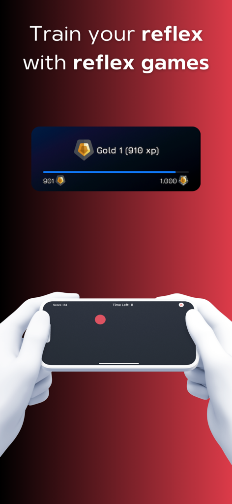 Valorant Crosshair - Custom X - A mobile screen showing an aim training reflex game with a Gold 1 rank progress bar