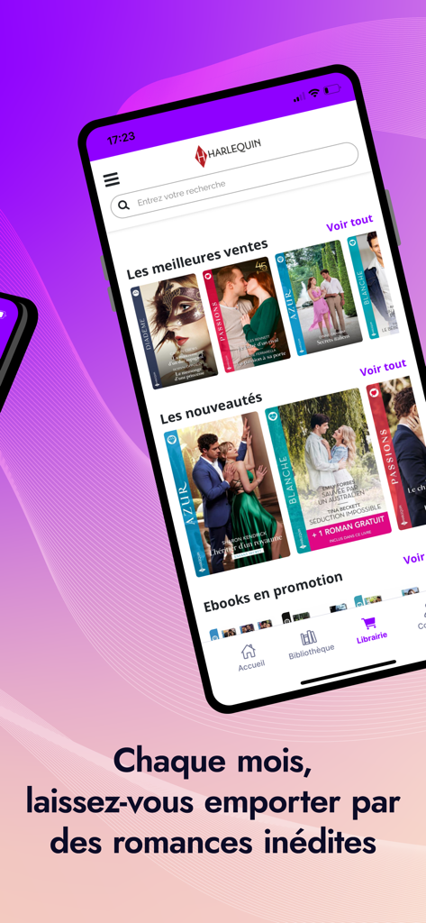 Hello Romance - Interface of the Hello Romance mobile app displaying a catalog of Harlequin romance ebooks