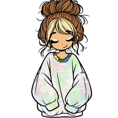 girl with baggy sweatshirt and messy bun