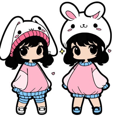 cute girls with a oversized bunny sweatshirt and bunny hat