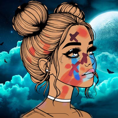 realistic girl with buns on the top of her head