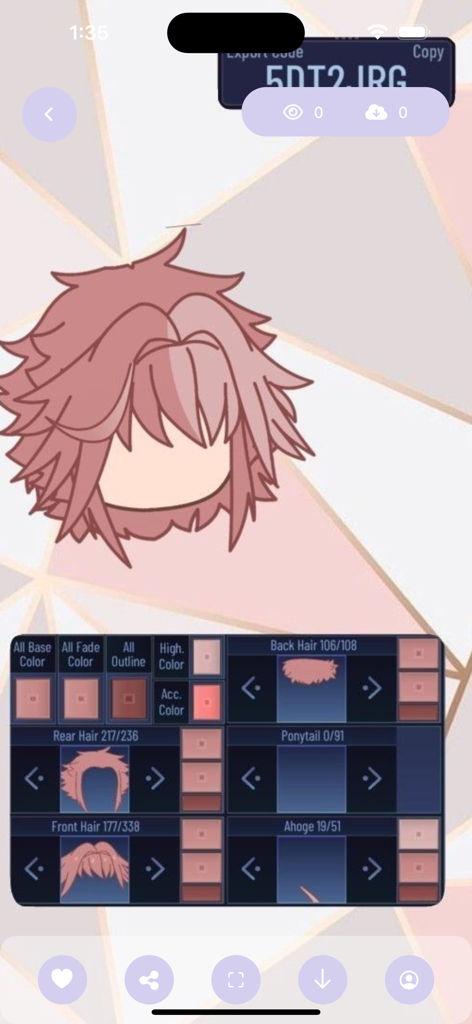 Mod Gacha Nox : Clothes Ideas - Screenshot of pink hair design options and color settings in the Gacha Nox clothes ideas app