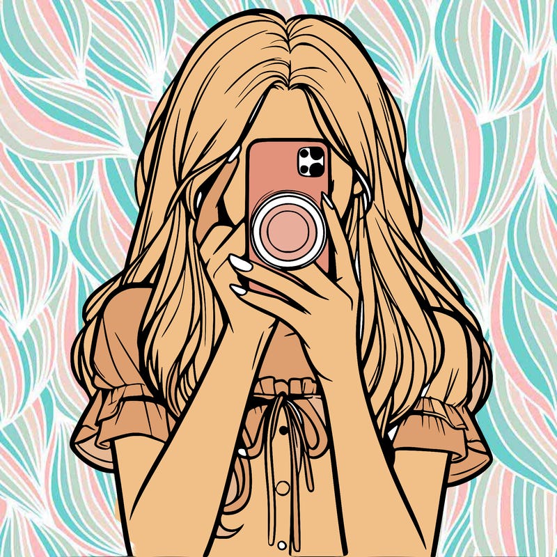 a realistic girl holding her phone taking pictures